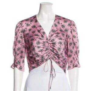 Maje Pink Floral Ruched Crop Top
